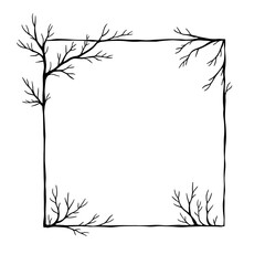 Poster - A minimalist, hand-drawn frame with delicate branches, a perfect blend of natural and geometric design. Ideal for adding a touch of elegance to your projects.