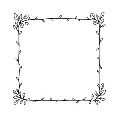 Poster - A minimalist hand-drawn botanical frame provides an elegant design element for any creative project, with its delicate vines, leaves, and space for customization.