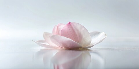 Aufkleber - A delicate pink blossom floats serenely on a smooth, reflective surface, its petals exhibiting subtle gradations of color, creating a tranquil and peaceful image.