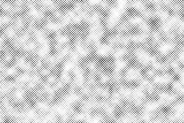 Aufkleber - Grunge halftone gradient background. Faded grit noise texture. White and black sand wallpaper. Retro pixelated backdrop. Anime or manga style comic overlay. Vector graphic design textured template	