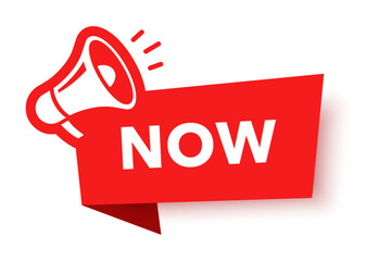 Wall Mural - megaphone with now speech bubble. loudspeaker. banner for business, marketing and advertising. vecto