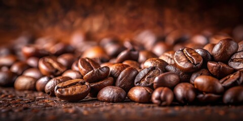 Aufkleber - Aromatic Roasted Coffee Beans Close Up Rich Brown Tones and Detailed Texture