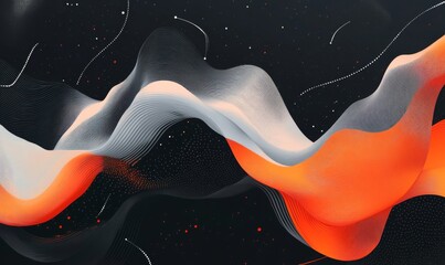 Aufkleber - A gradient background with flowing shapes in orange and white, creating an abstract and dynamic visual effect. The dark gray backdrop adds depth to the design.