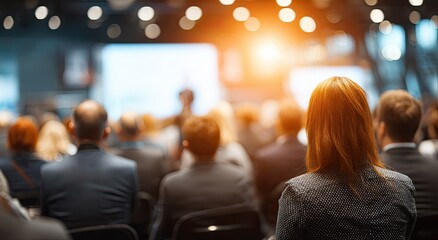 Poster - Audience Listening to Speaker at Conference, Representing Corporate Training and Professional Development Opportunities in Modern Business