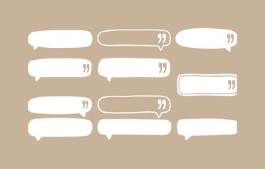 Poster - Collection of White Speech Bubbles with Quotation Marks on a Beige Background for Design and Social Media Use