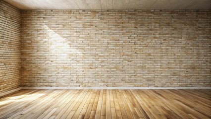 Aufkleber - Empty Room with Brick Wall and Wooden Floor, Sunlit Corner, Ideal for Design Projects
