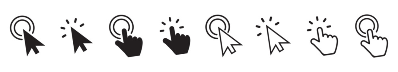 Poster - Computer mouse click cursor icon set. Hand and arrow pointer cursor - stock vector.