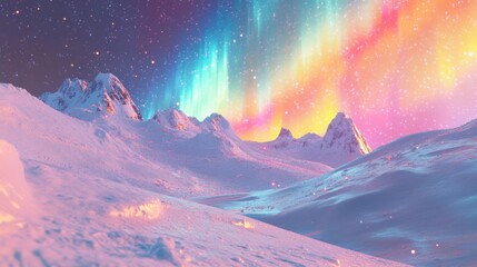 Wall Mural - A vast icy plain in Iceland, under the spellbinding dance of the Aurora Borealis
