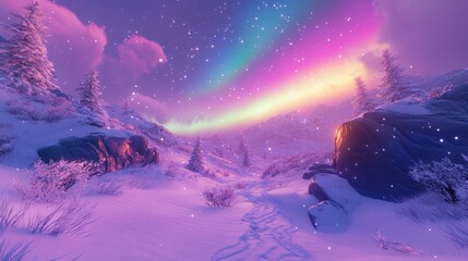 Wall Mural - A vast icy plain in Iceland, under the spellbinding dance of the Aurora Borealis
