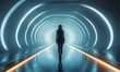 © complong - Woman walking futuristic tunnel