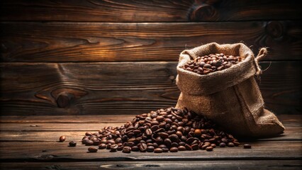Aufkleber - A Rustic Burlap Sack Overflowing with Aromatic Coffee Beans Spilled Onto a Weathered Wooden Surface