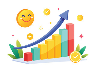 Poster - Positive growth chart with happy emoticon isolated on white background
