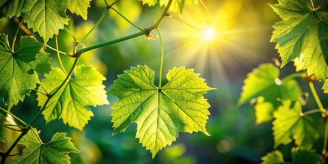 Poster - Illuminated Vine Leaves Bask in Golden Sunlight A Close-Up Study of Nature's Beauty