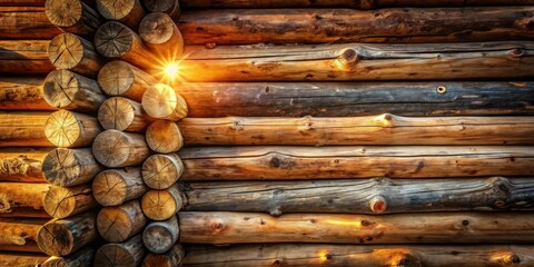 Aufkleber - Golden Hour Illumination on Rustic Log Cabin Wall