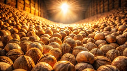 Poster - Golden Abundance A Bountiful Harvest of Shelled Nuts Bathed in Warm Sunlight