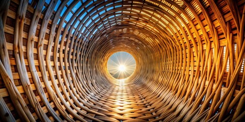 Leinwandbilder - Intricate Wooden Structure Illuminates a Bright Sunrise Through its Circular Opening