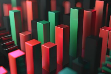 Poster - Abstract arrangement of red green and black bars with varied heights Graphic art