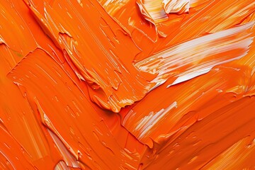 Poster - Abstract vibrant orange and white paint strokes creating a textured surface