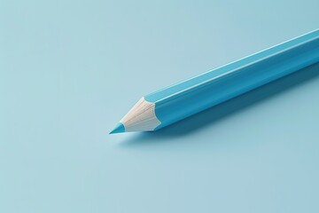 Poster - Close-up of a light blue colored pencil on a light blue background Pastel minimal