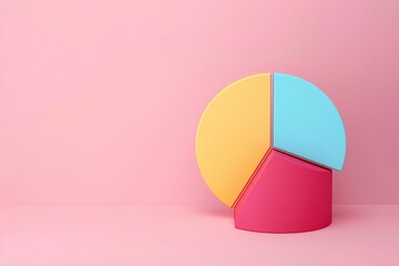 Poster - Colorful pie chart on a pink background represents data and statistics visually