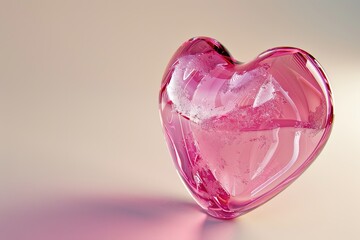 Poster - Translucent pink heart sculpture sitting on a tan surface casting a soft shadow