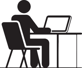 Office worker vector icon isolated on white background. Working place at the table with a laptop. Flat work computer icon
