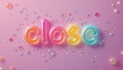Poster - Colorful 'Close' Text with Bubbles on Pink Background, Perfect for Creative Designs