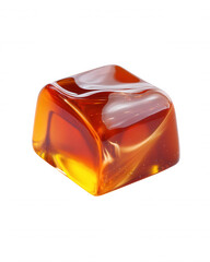 Poster - An abstract translucent cube with amber and white swirls creates a visually captivating decorative glass art piece against a clean white background perfectly.