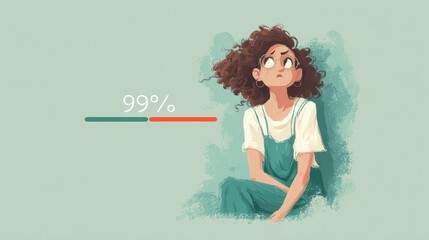 Aufkleber - Loading Bar Stuck at 99 Percent With Anxious Character Showing Frustration and Impatience in a Fun, Colorful Illustration