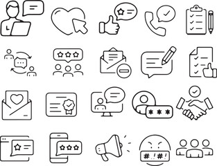 Poster - A set of hand-drawn social media and network icons with symbols for web, business, and communication