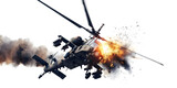 combat helicopter explosion in the air from a missile isolated on white background PNG