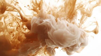 Poster - Abstract tan smoke swirls on white.