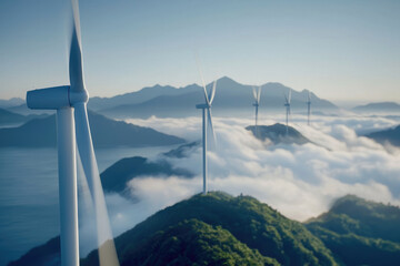 Poster - Wind turbine mountain cloud landscape renewable energy morning scenic peaceful nature
