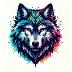  Psychedelic Wolf Head – Vibrant Ink Splash Multicolor Tribal Wolf Art for Wall Decor & Apparel