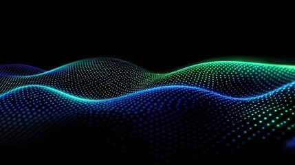 Poster - abstract background with glowing green and blue dots connected with line on black background