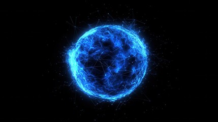 Poster - A glowing blue globe sits in the center of a dark background with a network of connecting lines and dots.