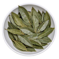 Wall Mural - bay leaves in a bowl isolated on transparent background