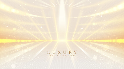 Wall Mural - cream stage background with golden light and glittering star effects.
