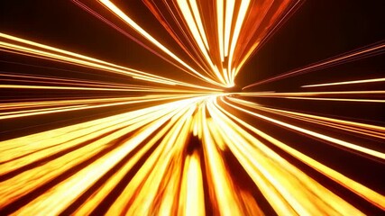 Poster - Illuminated golden light streaks, abstract background of vibrant beams converging in a tunnel, speed and technology concept.