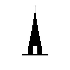 Poster - Illustration of a black pixel art tower building design with a doorway and spire top