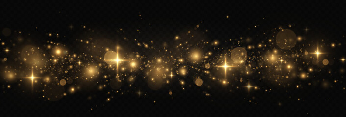 Wall Mural - glowing dust sparks and golden stars shine with a magical light, surrounded by soft glitter bokeh on