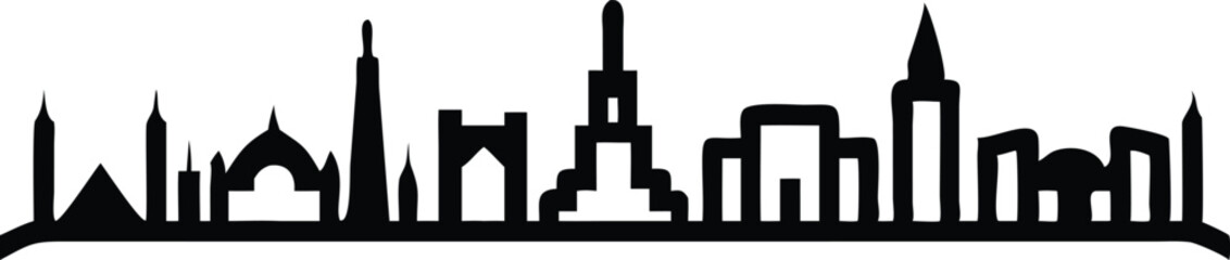 Poster - Simple black line art of a city skyline with iconic landmarks bundle design