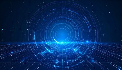 Leinwandbilder - A futuristic digital abstract with interconnected circles and lines of light against a vibrant blue backdrop