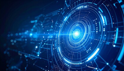 Leinwandbilder - Futuristic digital interface, showcasing cutting-edge technology in a mesmerizing display of data and connection. The central focus highlights a vibrant glowing light