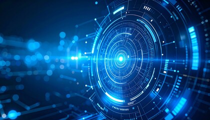 Leinwandbilder - Abstract technology design of a glowing blue digital circle with circuit board concept