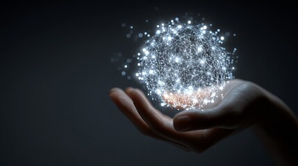 Poster - Glowing Network Sphere in Hand Digital Art Abstract Technology Background Futuristic Global Connection Innovation Internet Concept Modern Design Elegant White Light      