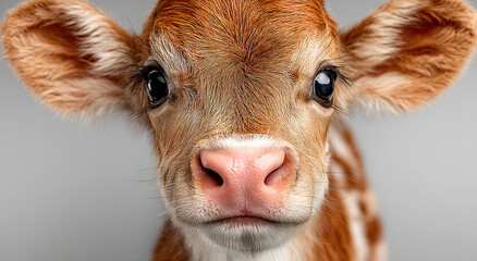 Aufkleber - Close-Up of a Cute Calf Face, Symbolizing Animal Welfare and Sustainable Agriculture, Perfect For Children's Education and Farm Promotion