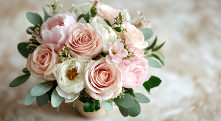 Aufkleber - Elegant Bouquet of Pink and White Roses, Symbolizing Romance and Celebration for Valentine's Day and Wedding Anniversary