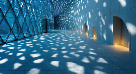 Aufkleber - Futuristic Architecture Hallway with Geometric Shadows, Showcasing Modern Design and Infrastructure Innovation for Urban Development Projects