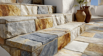 Poster - Stone Steps Leading to Mediterranean Villa, Showcasing Architectural Design and Home Improvement Projects